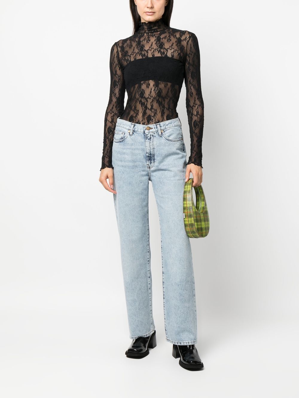 Wolford Floral Lace Mock Neck Long Sleeve Top in Black