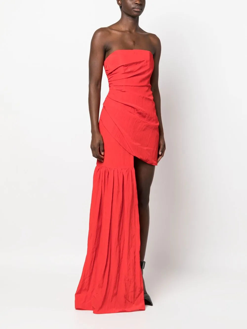 David Koma Strapless Asymmetric Gathered Crepon Gown In Red