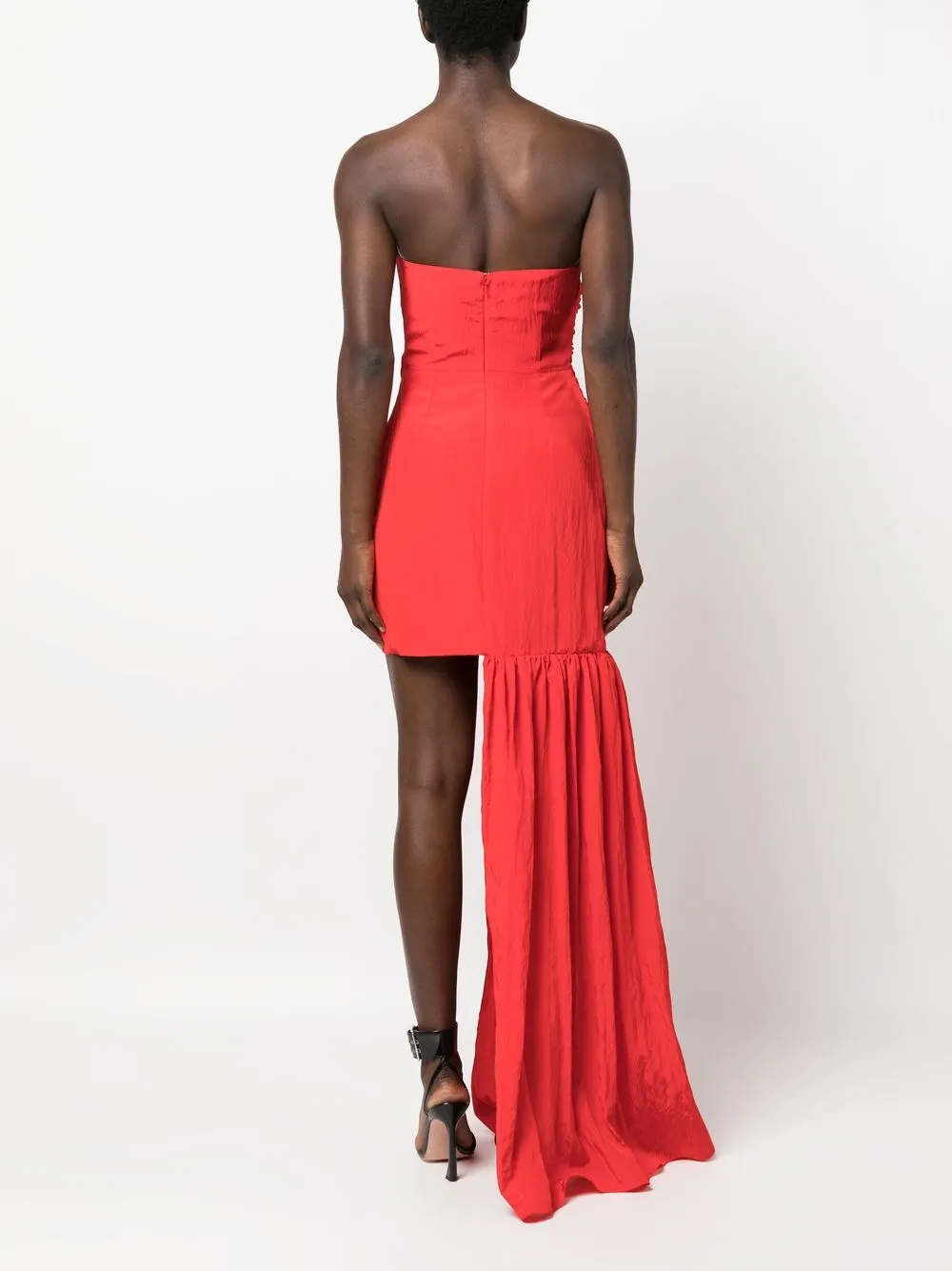 David Koma Strapless Asymmetric Gathered Crepon Gown In Red