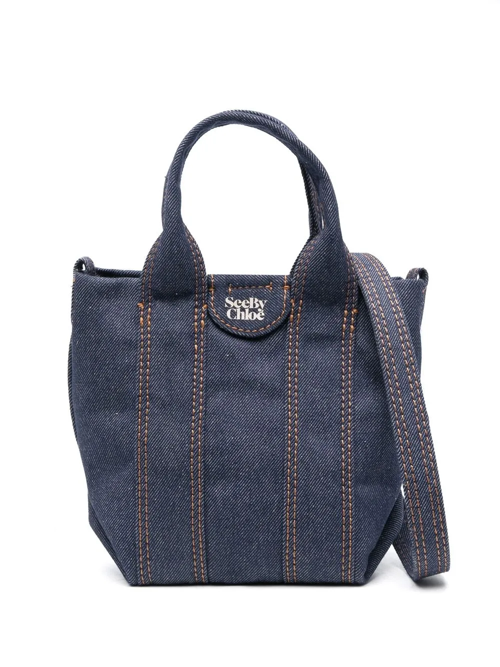 

See by Chloé logo-print denim tote - Blue