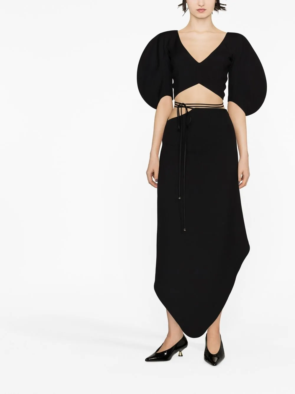 V:pm Atelier Swirl Puff-sleeve Crop Top In Black