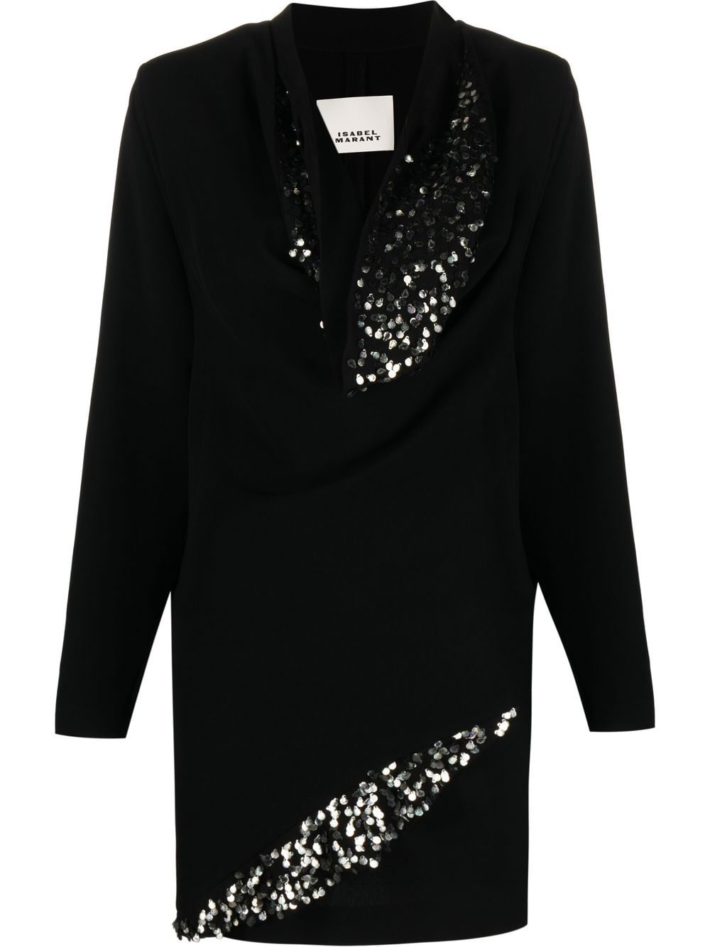 Shop Isabel Marant Lazeli Sequin-embellished Long-sleeve Dress In Black