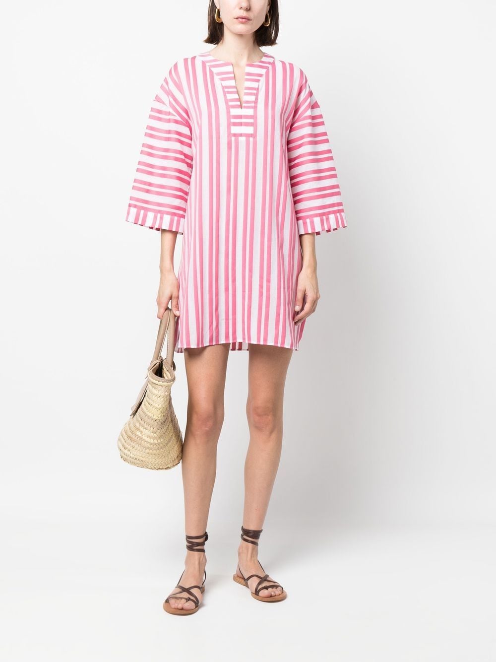 Shop Eres Amor Striped Beach Dress In Pink