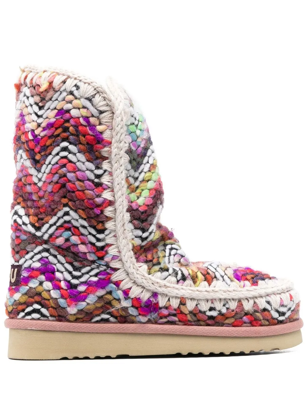 

Mou zigzag pattern sheepskin knit boots - Pink