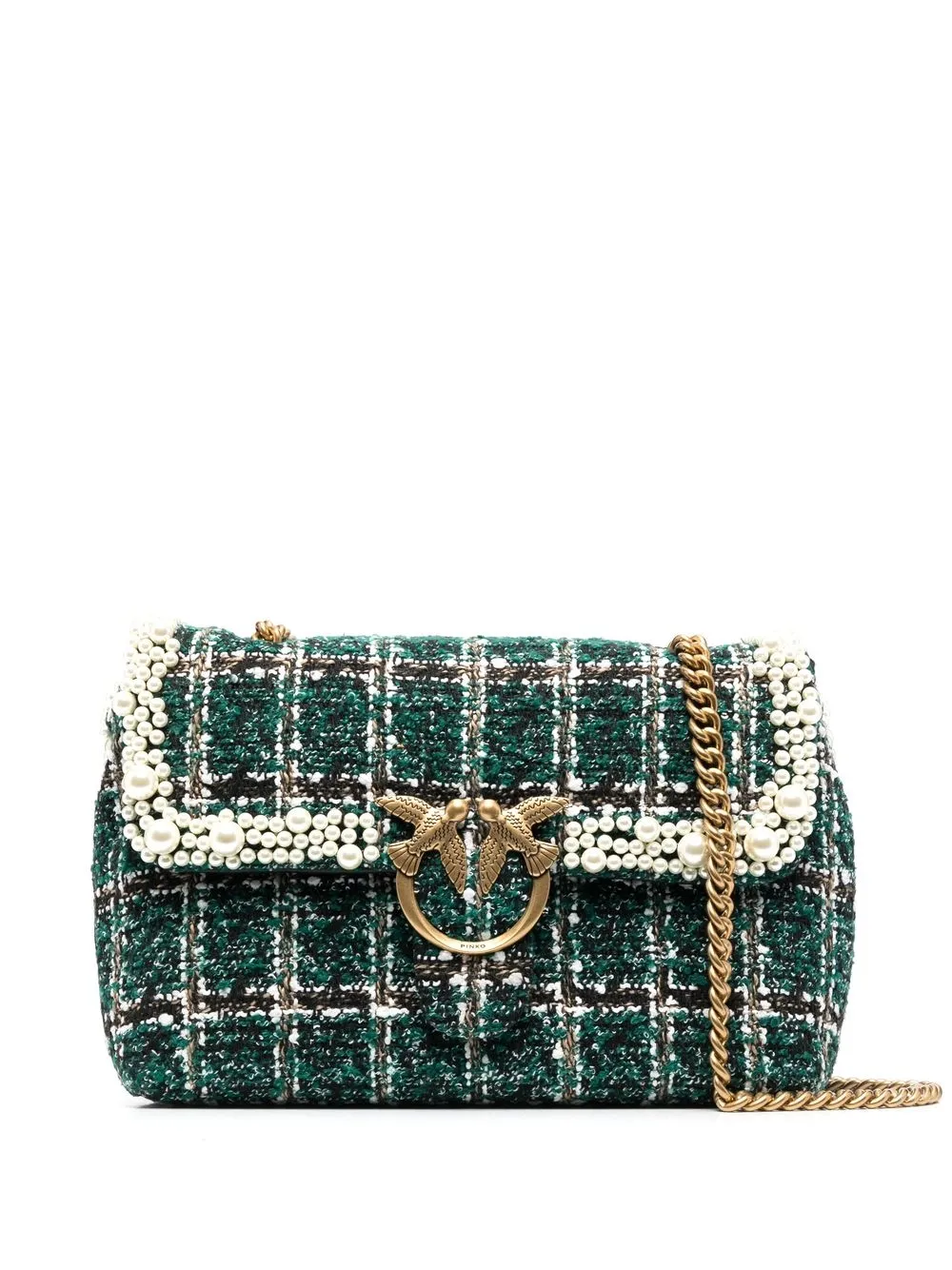 

PINKO logo-plaque tweed satchel bag - Green