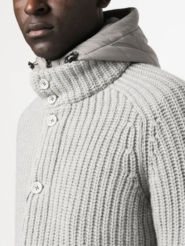 Herno chunky knit Hooded Jacket Grey FARFETCH AE