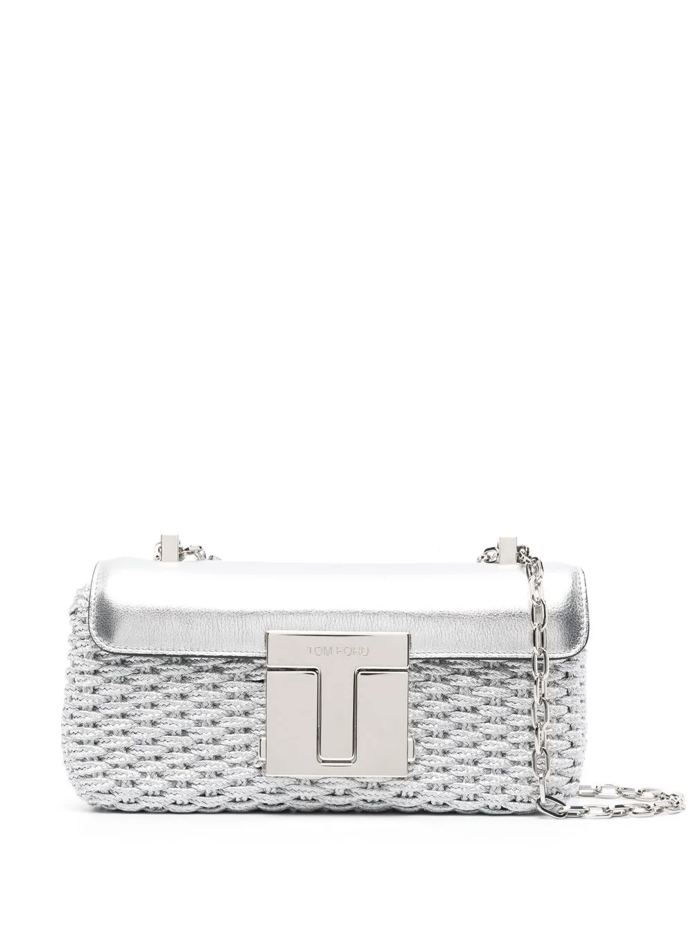 

TOM FORD logo-buckle woven shoulder bag - Silver