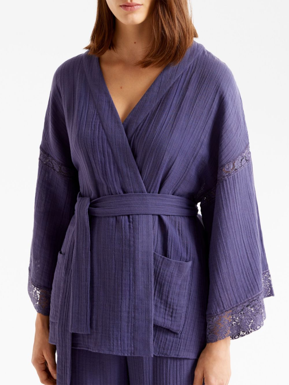 Shop Eres Après-midi Trim Pleated Kimono In Purple