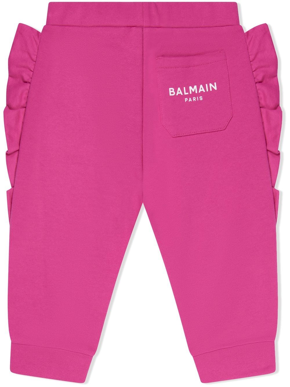 Shop Balmain Ruffle-detail Track Pants In 粉色