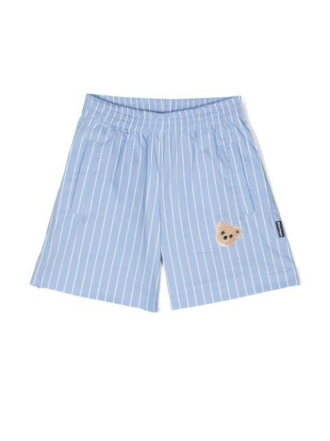 Palm Angels Kids teddy-patch striped shorts