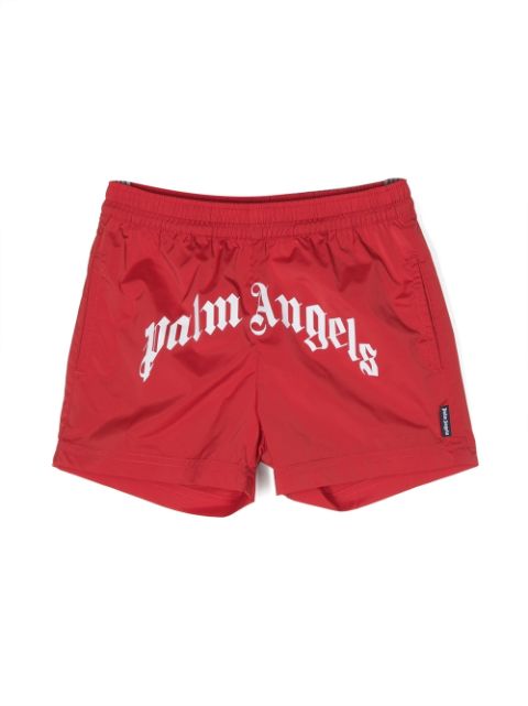 Palm Angels Kids curved-logo swim shorts