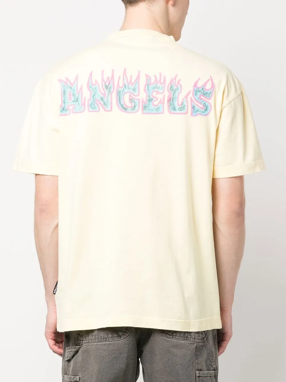 Palm Angels T-shirt Mit Flammen-print In Yellow
