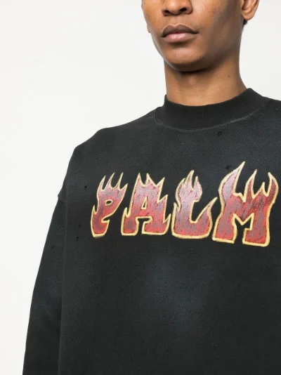 Palm Angels Logo Flames cotton sweatshirt black | MODES