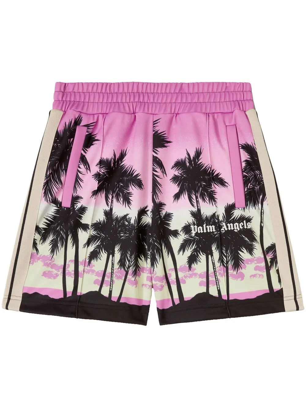 

Palm Angels shorts deportivos con atardecer estampado - Morado