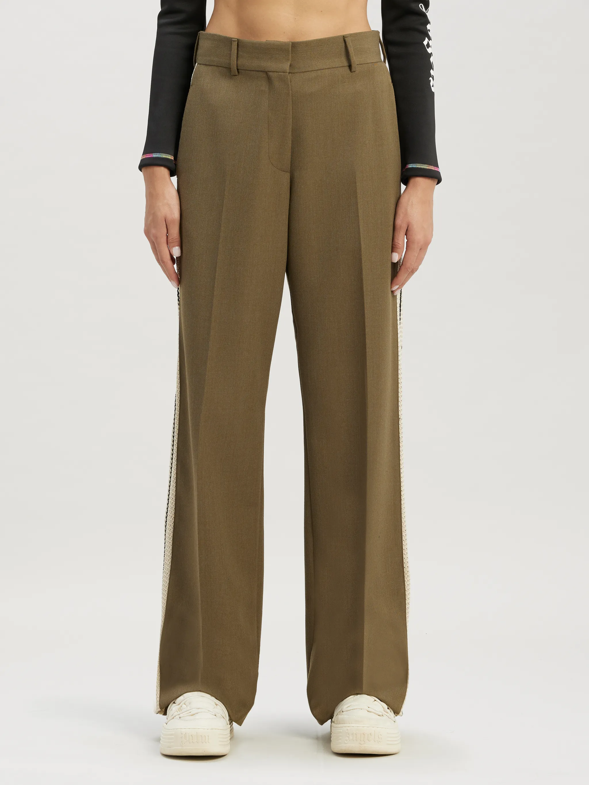 side-stripe trousers in green - Palm Angels® Official