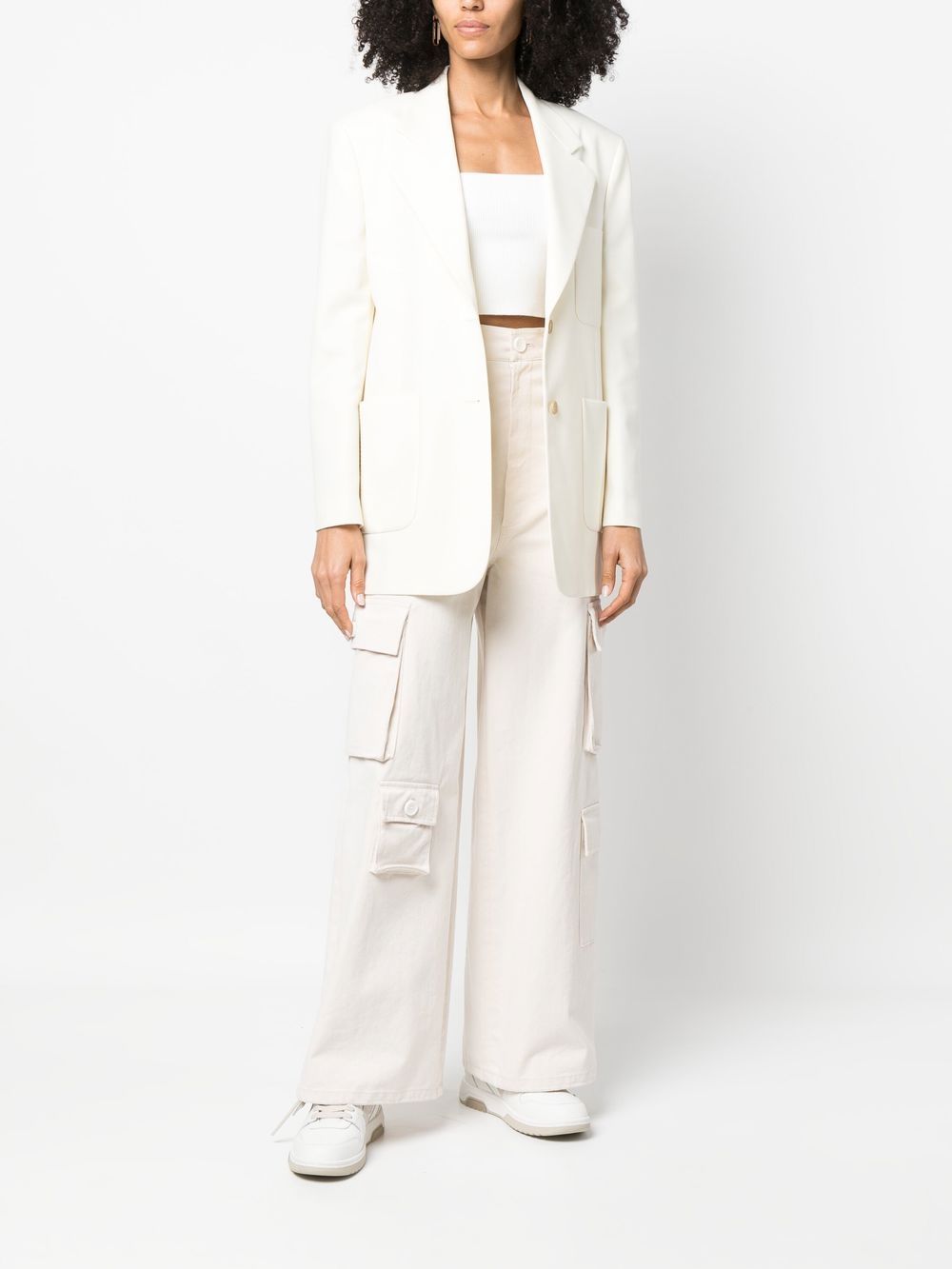 Shop Palm Angels Knitted Tape-detail Blazer In Weiss