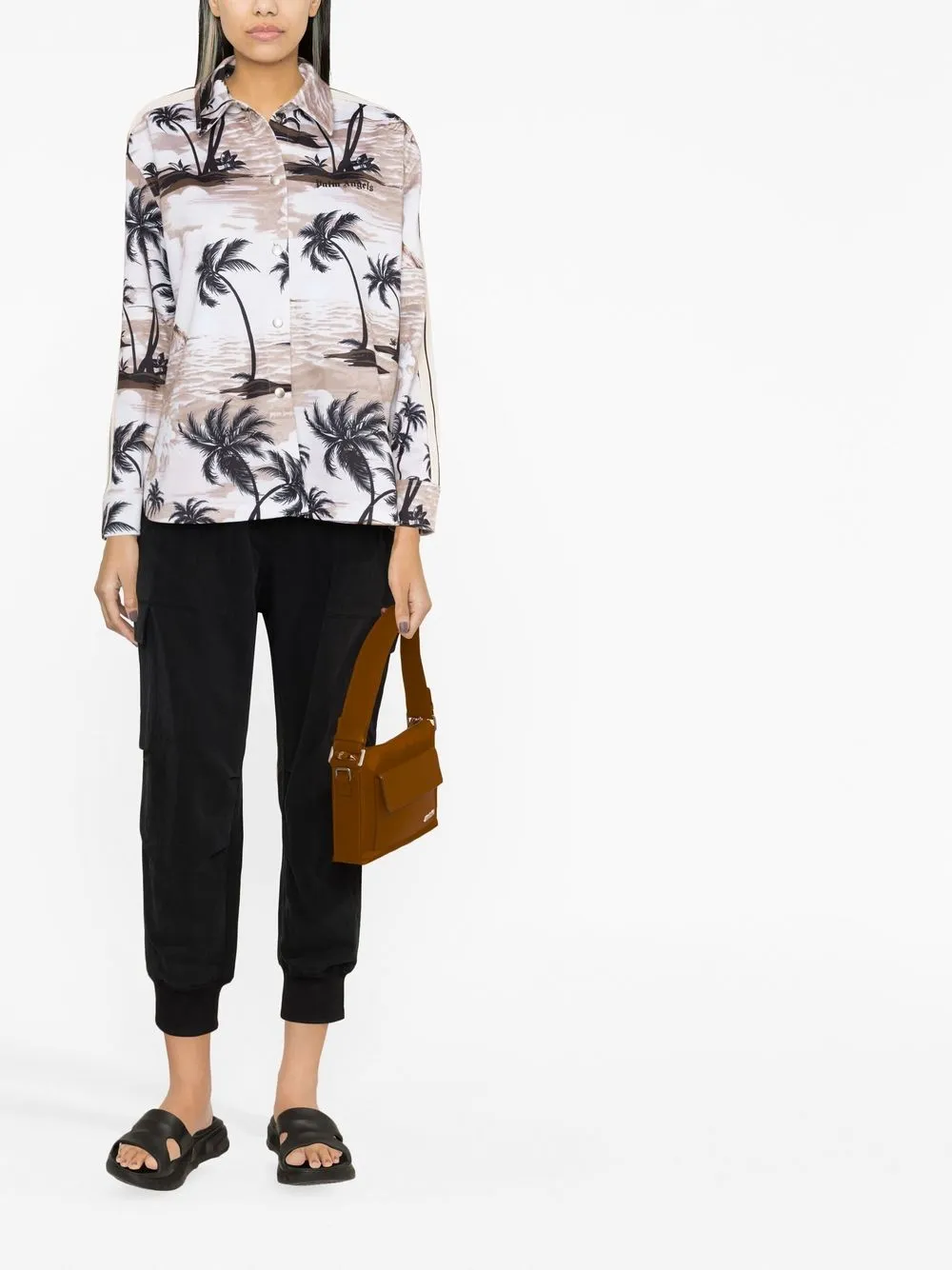 Shop Palm Angels Tropical-print Long-sleeve Shirt In Neutrals