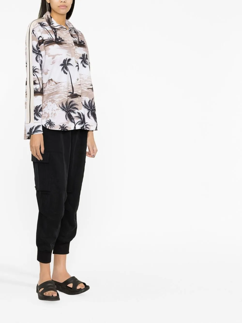 Shop Palm Angels Tropical-print Long-sleeve Shirt In Neutrals