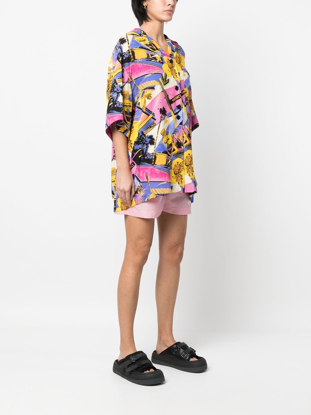 Shop Palm Angels Miami Graphic-print Bowling Shirt In Rosa