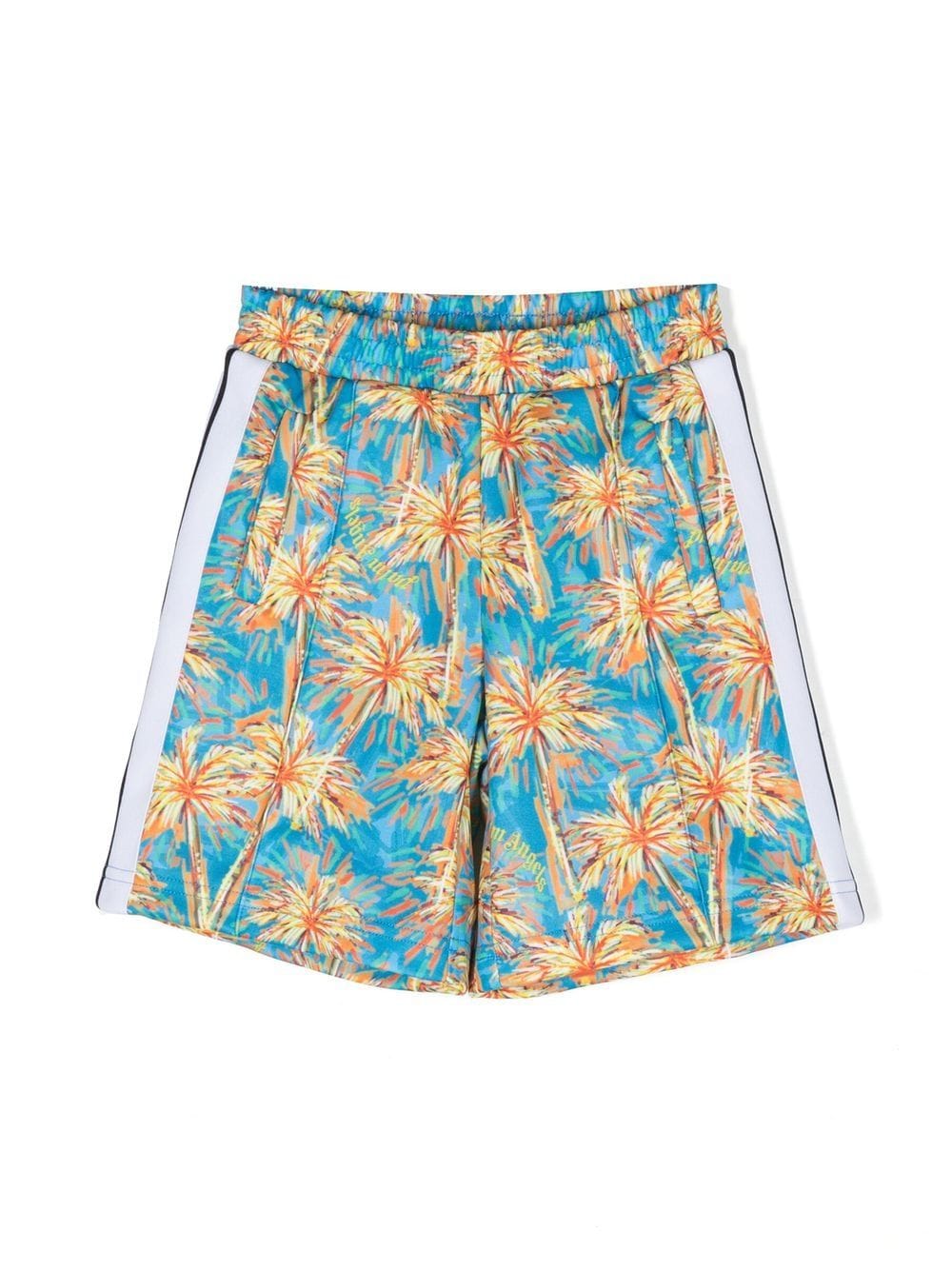 Palm Angels Kids' Cotton Palm-tree Print Shorts In Blue