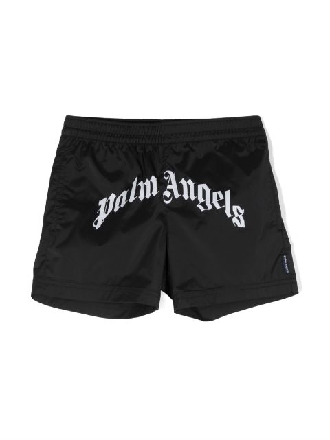 Palm Angels Kids curved-logo swim shorts