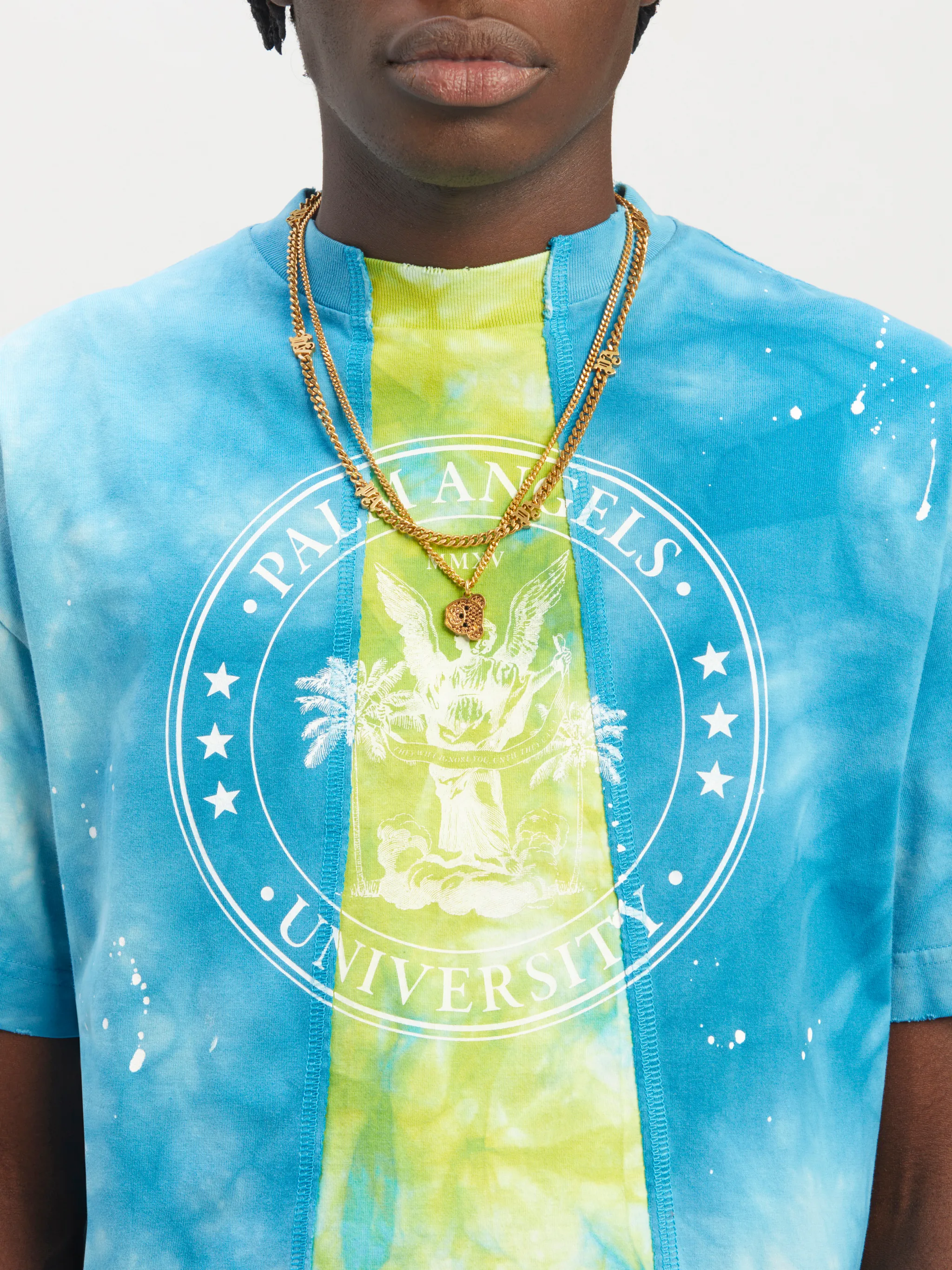 Mixed Tie Dye Cut Vintage Tee in blue Palm Angels® Official