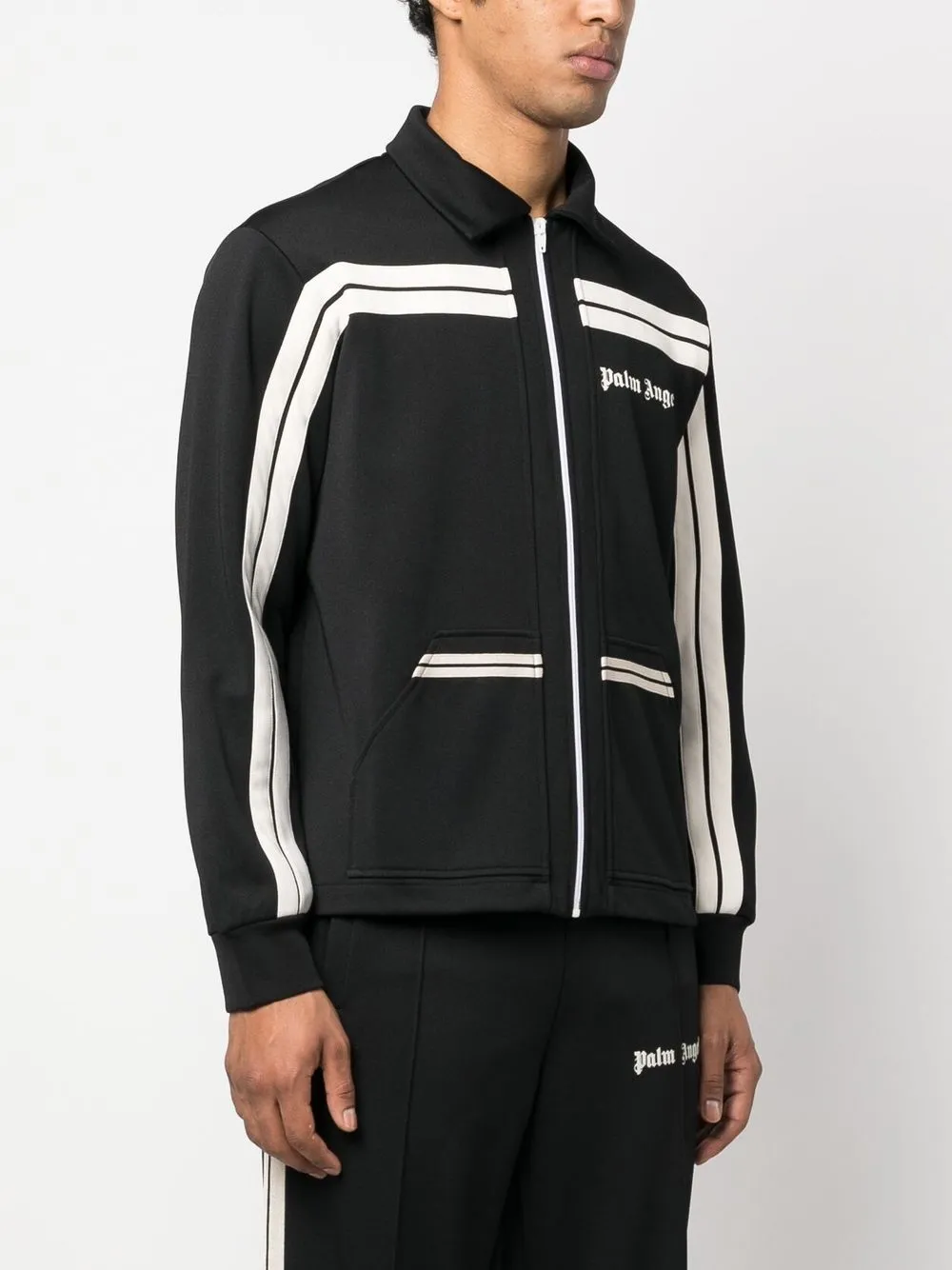 Palm Angels Logo-print Panelled Zip-up Jacket In Black