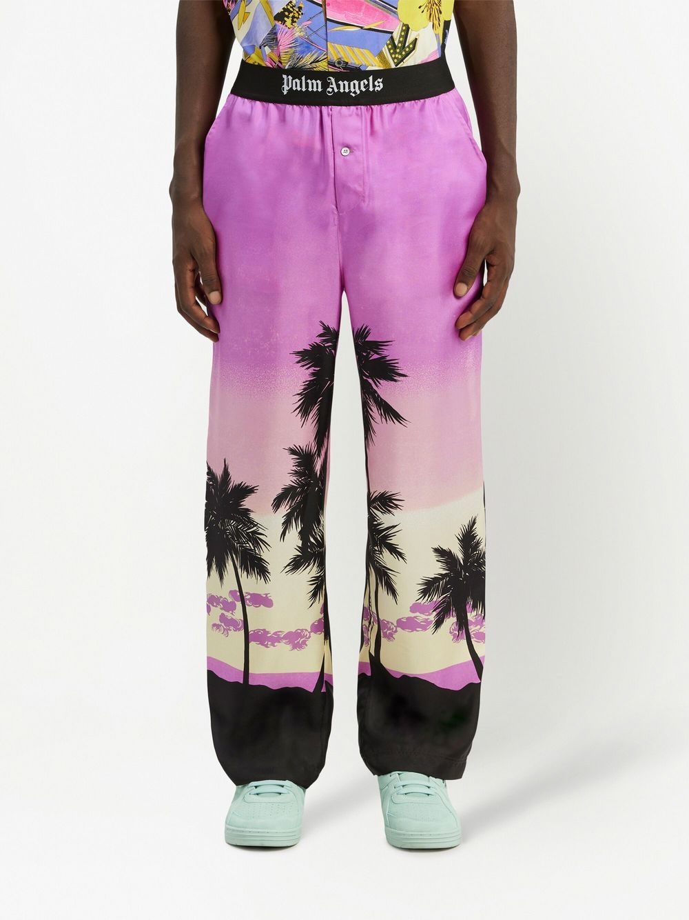 Shop Palm Angels Sunset-print Straight Trousers In Purple