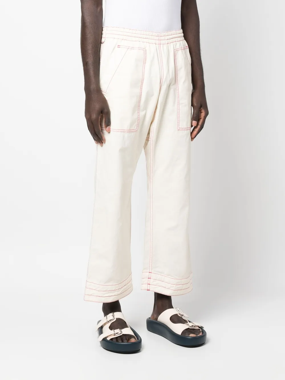 Shop Palm Angels Straight-leg Elasticated Trousers In White