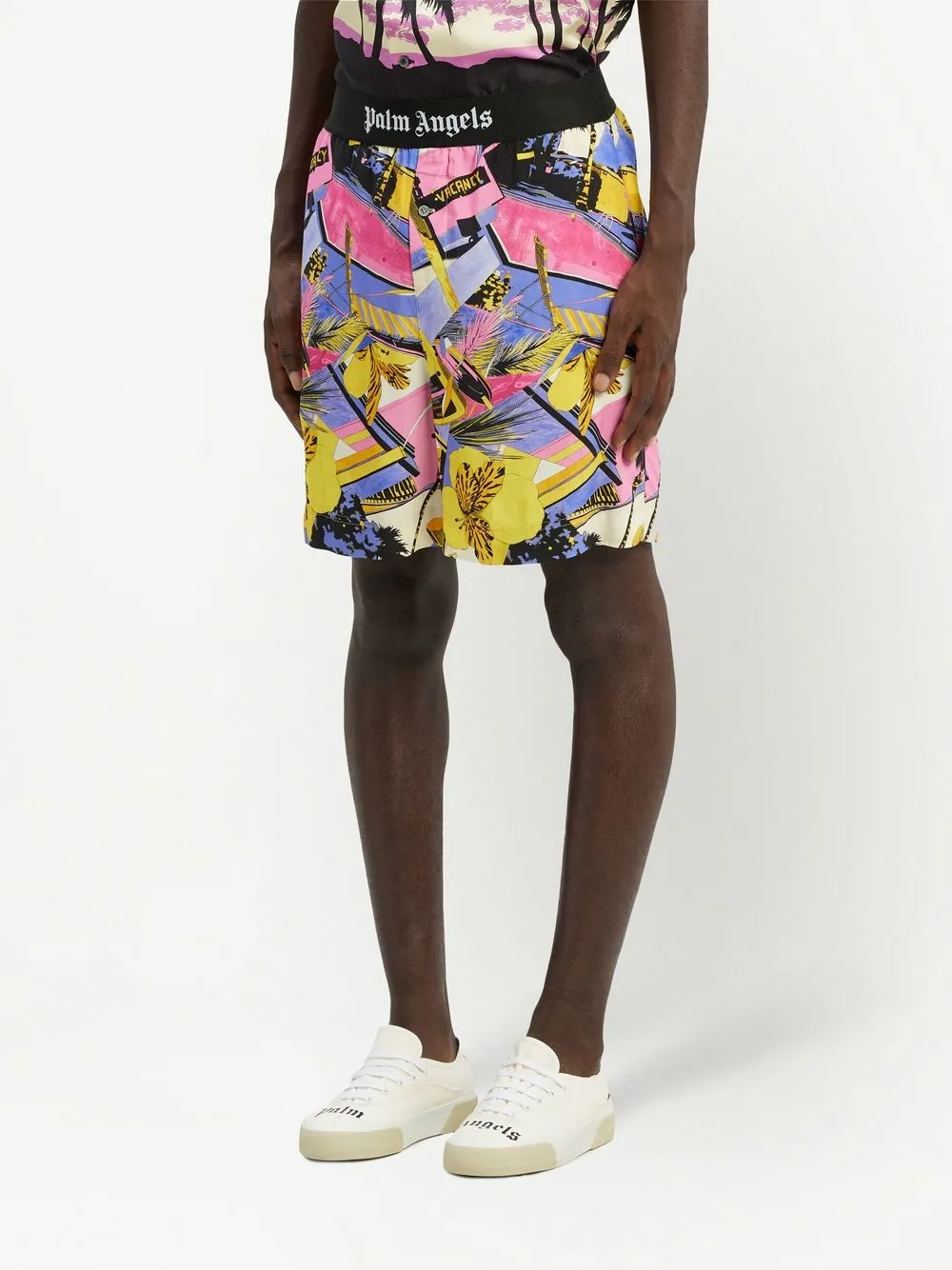 Shop Palm Angels Miami Floral-print Deck Shorts In Pink