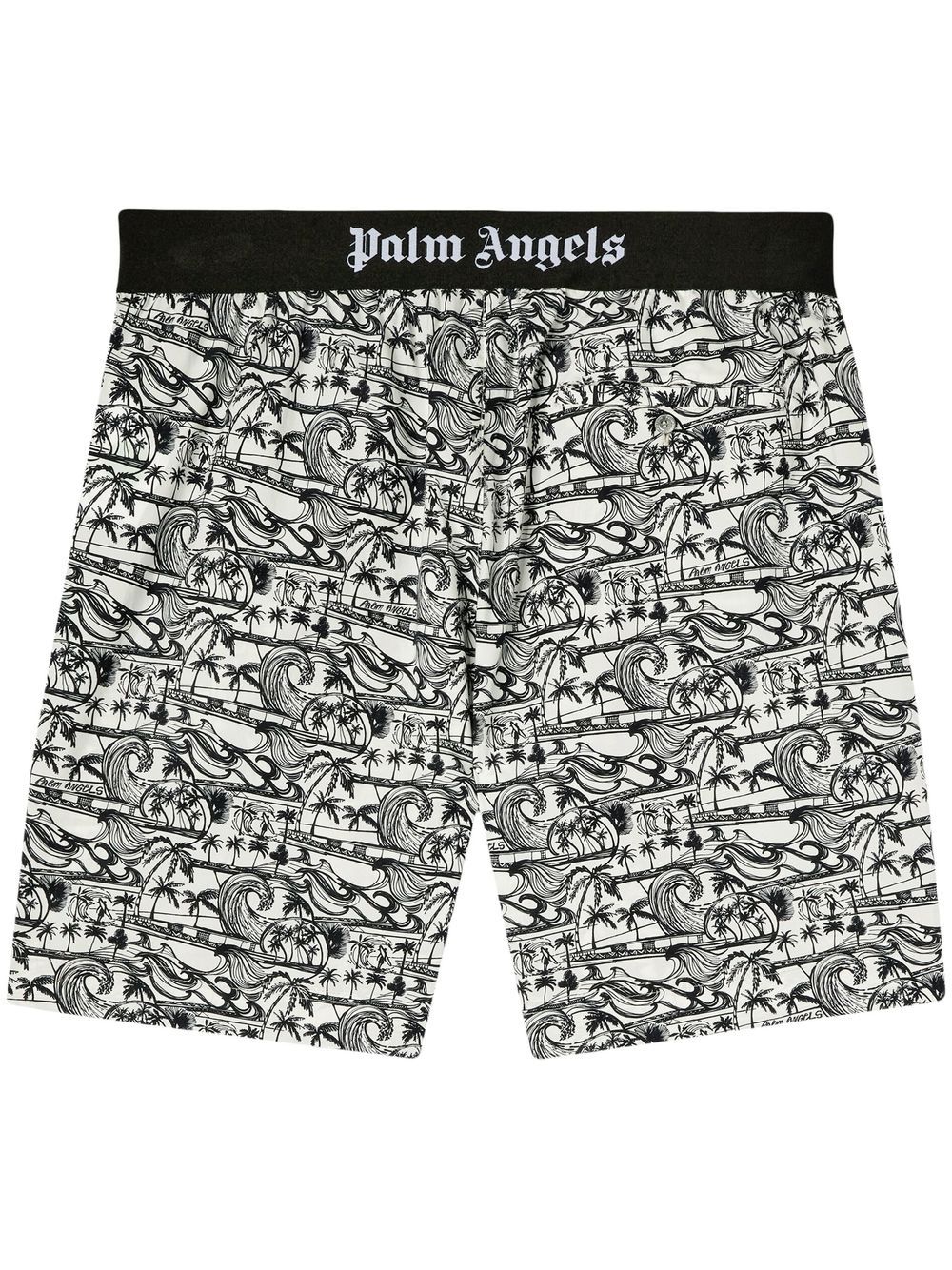 Palm Angels Waves Graphic-print Deck Shorts In Grey