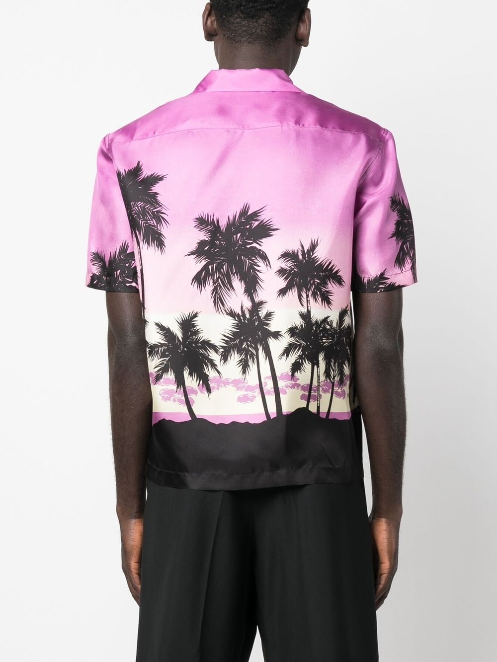Shop Palm Angels Palm Tree-print Silk Shirt In Purple