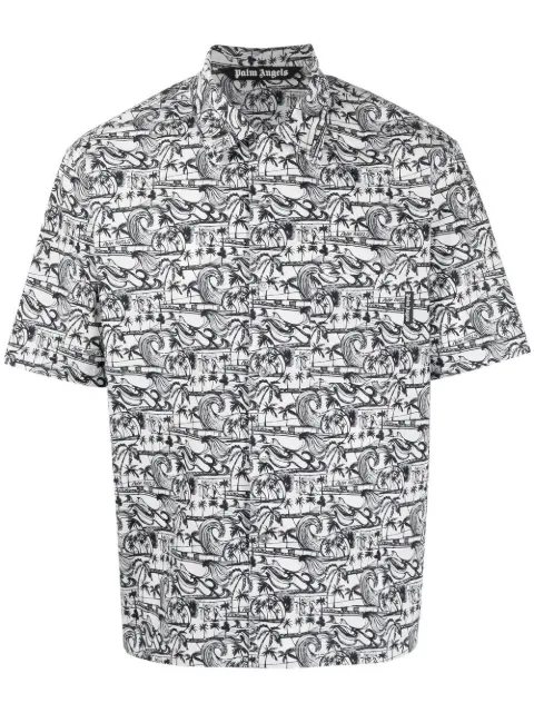 Palm Angels waves-print bowling shirt