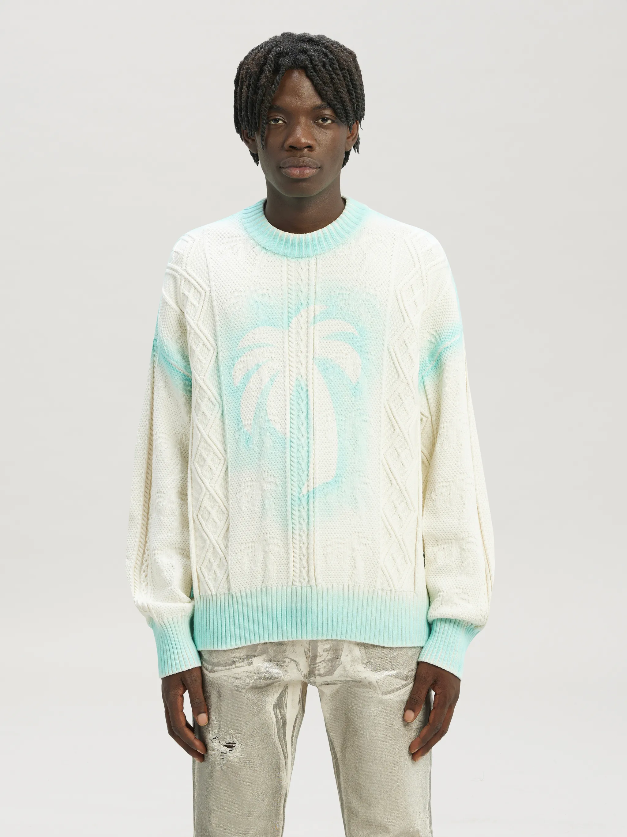 Sprayed Palm Fisherman Sweater