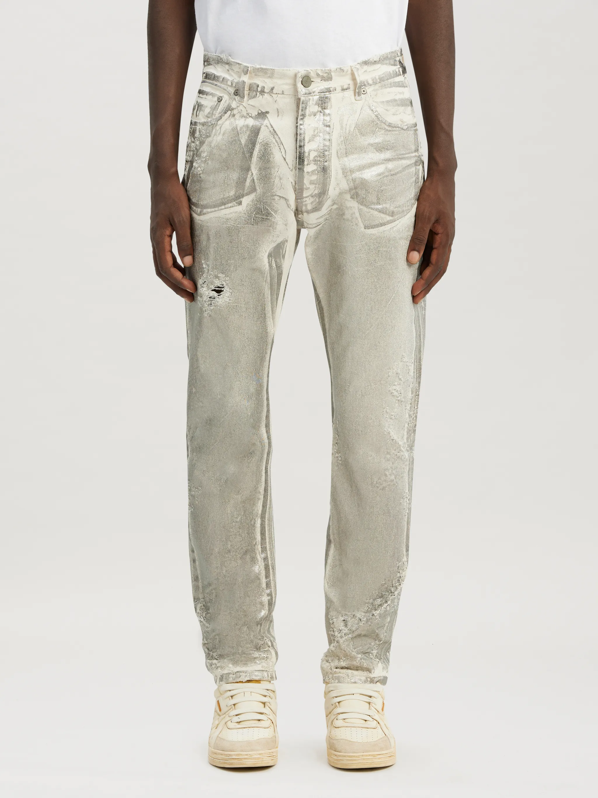 Metallic White Wash Regular 5 Pockets
