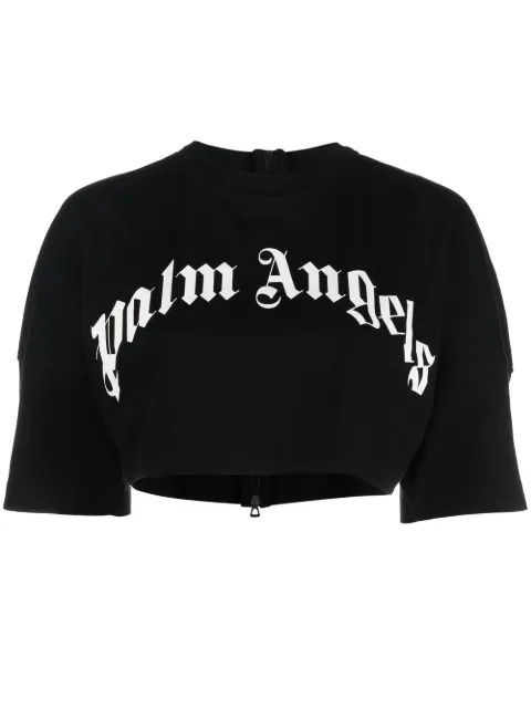 Palm Angels logo-print zipped cropped top