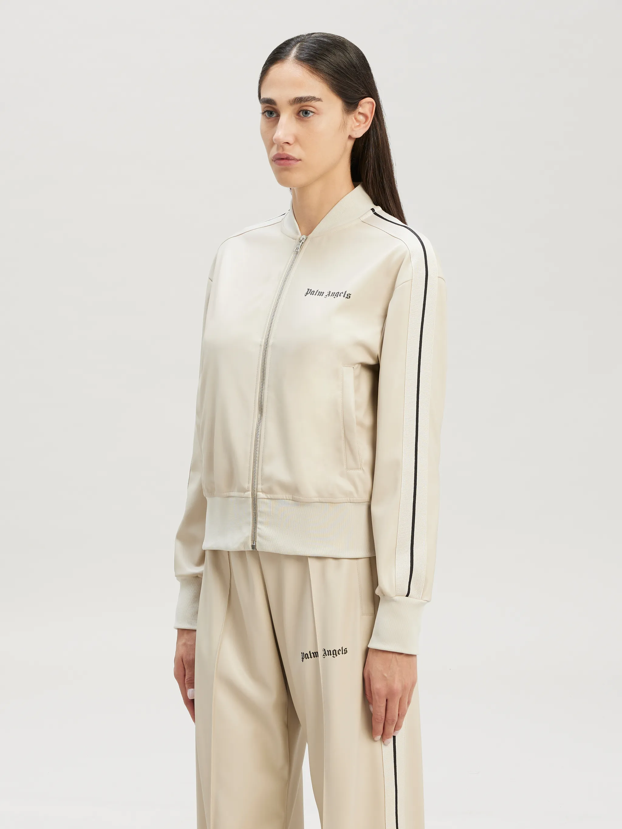 Leather Effect Bomber Track Jacket in neutrals Palm Angels® Official