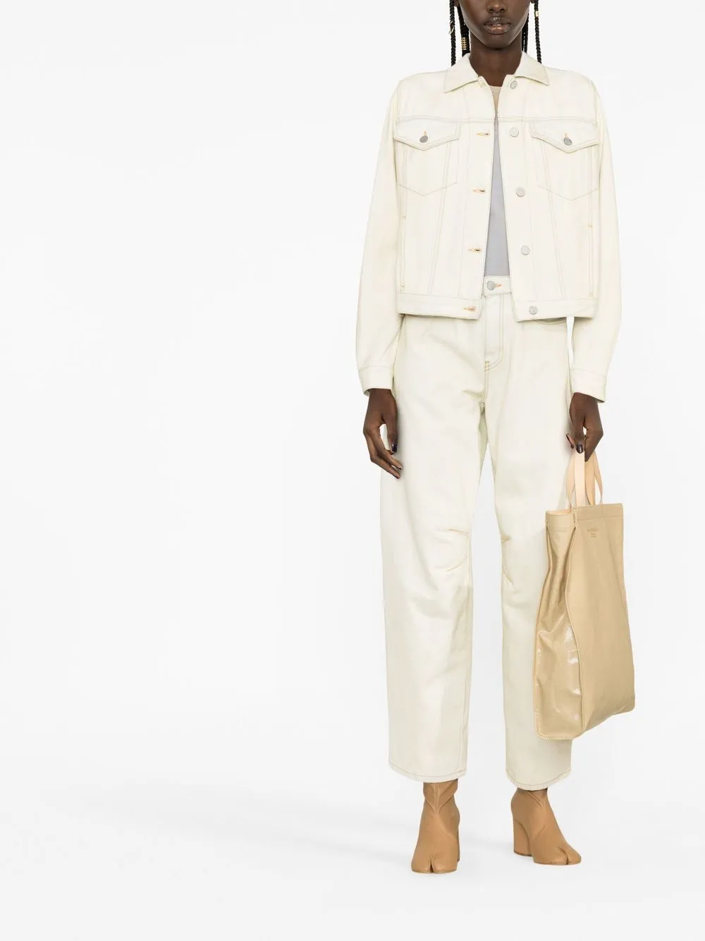 Palm Angels Bull Loose Denim Jacket In Neutrals