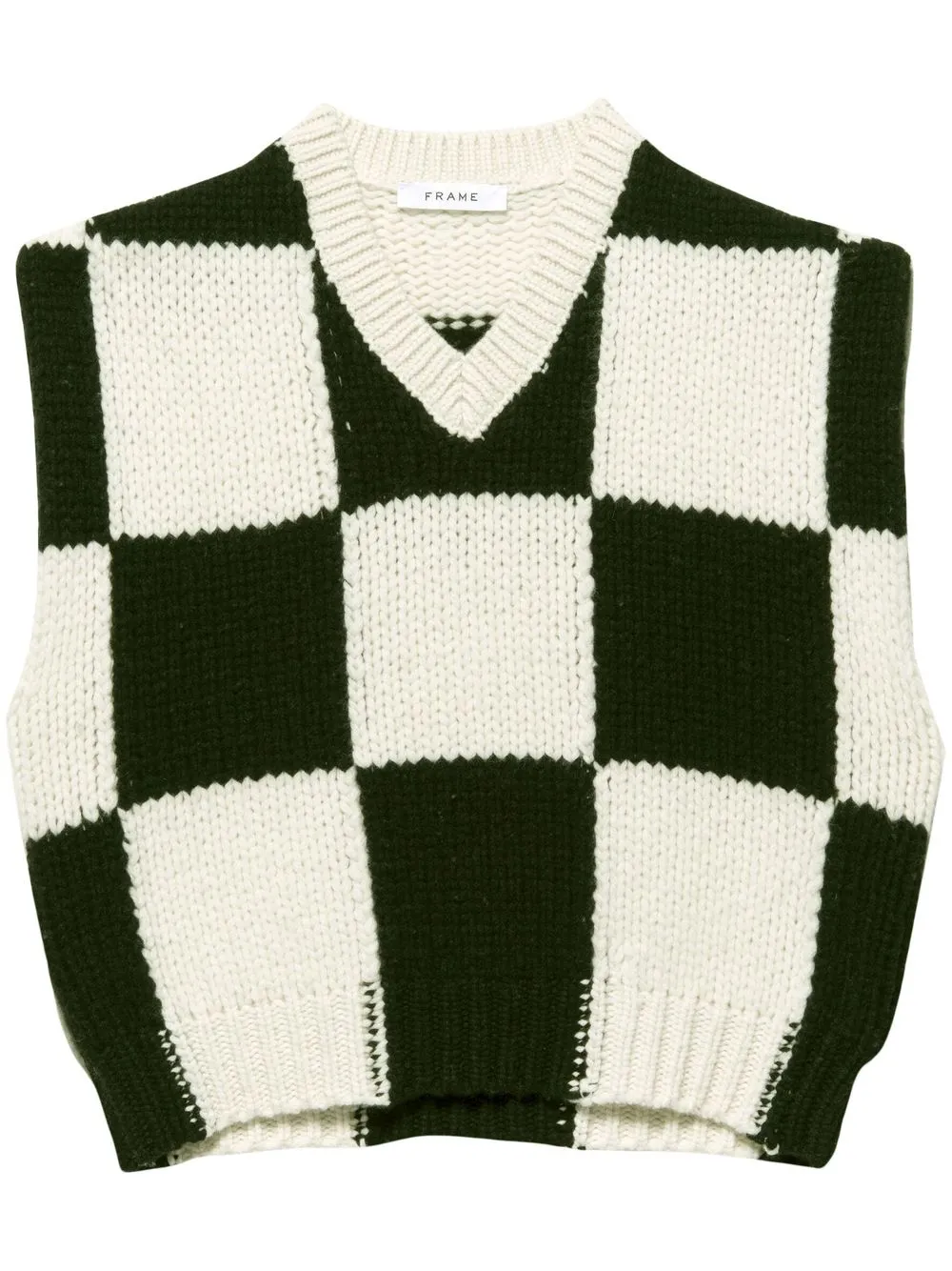 FRAME checkered cropped sweater vest - White