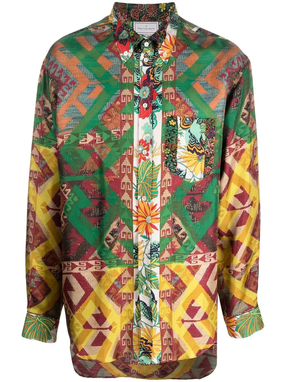 

Pierre-Louis Mascia patchwork-print silk shirt - Green