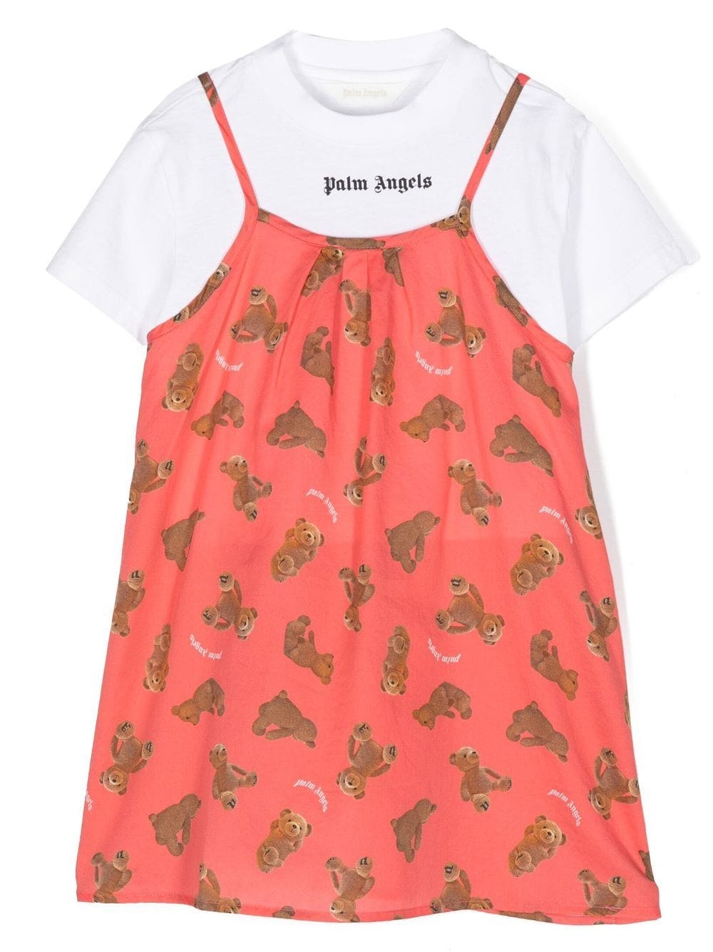 Palm Angels Kids' Bear-print T-shirt Dress In White Cora