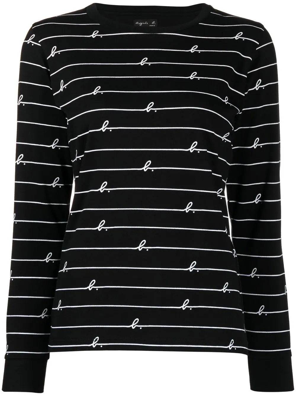 

agnès b. logo-stripe long-sleeve top - Black