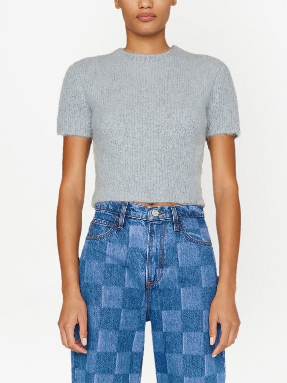Shop Frame Alpaca-blend Cropped T-shirt In 灰色