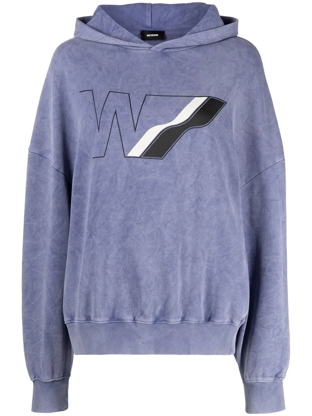 

We11done hoodie con efecto blanqueado y logo estampado - Azul