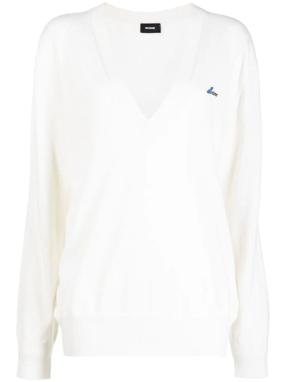 

We11done logo patch V-neck knitted sweater - White