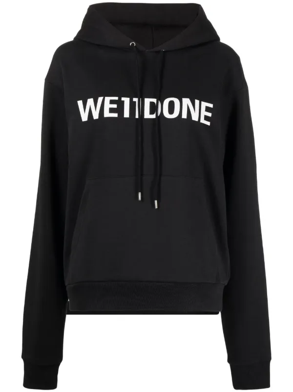 We11done logo-print Drawstring Hoodie | Black | FARFETCH 