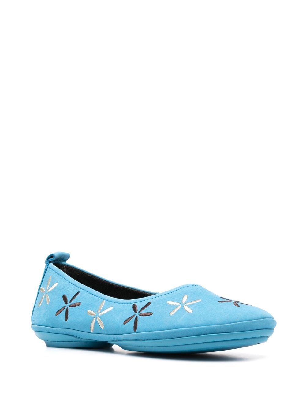 Shop Camper Nina Floral-embroidered Ballerina Shoes In Blue