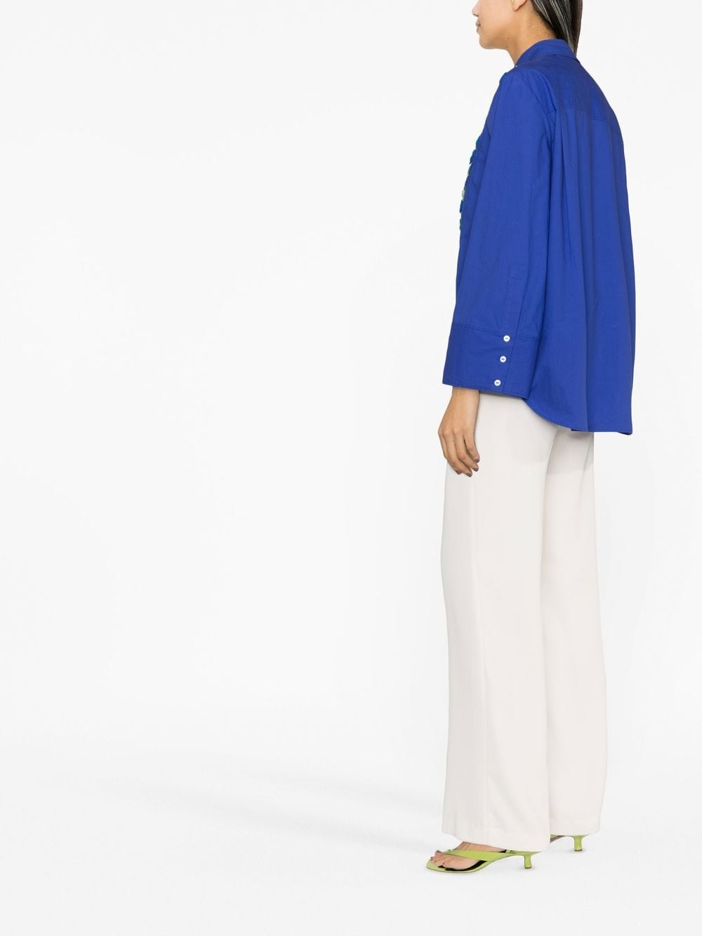 Shop P.a.r.o.s.h Floral-appliqué Wide-sleeve Blouse In Blue