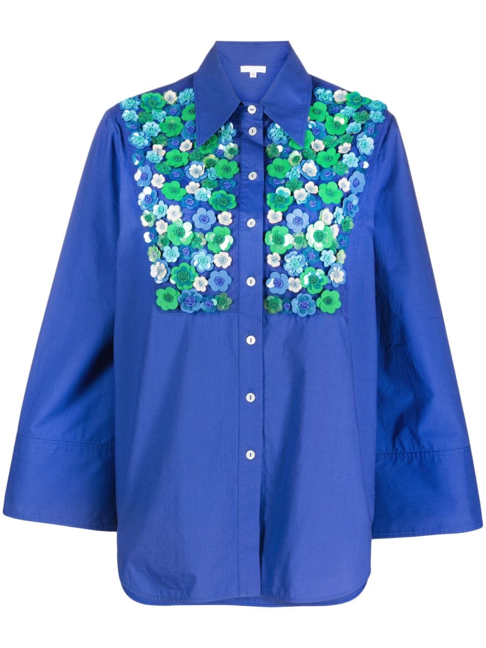 P.a.r.o.s.h Floral-appliqué Wide-sleeve Blouse In Blue