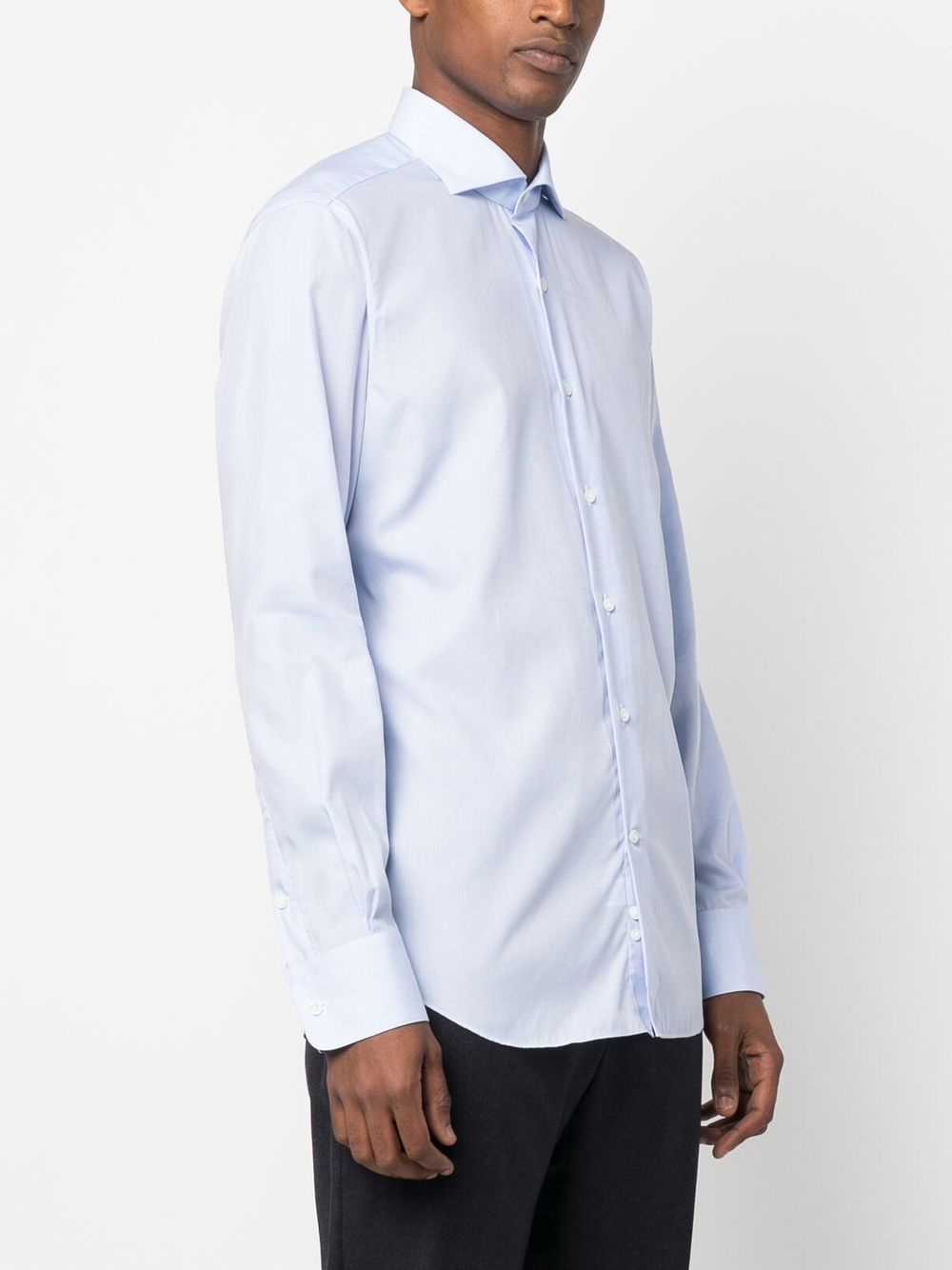 Shop D4.0 Spread-collar Cotton Shirt In Blue